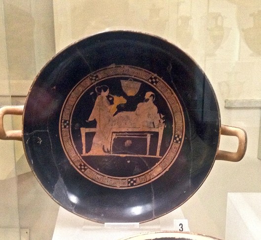Drinking bowl showing a man reclining to drink wine.