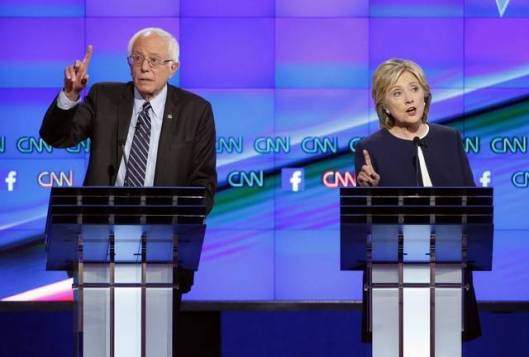 Hillary debating Bernie Sanders at the Democratic presidential debate, October 12, 2015.